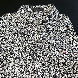 Black and White Floral Polo Shirt